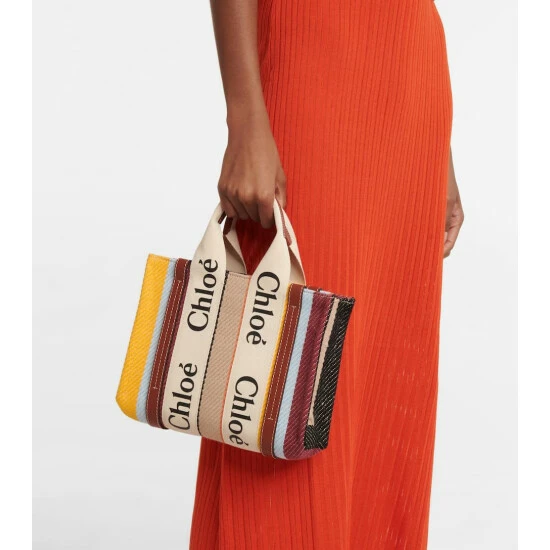 Chloé Woody Small Striped Canvas Tote