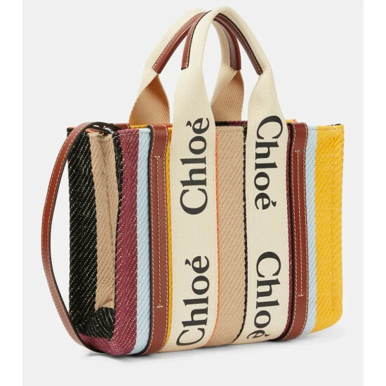Chloé Woody Small Striped Canvas Tote - Image 3