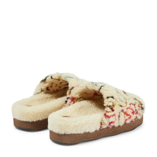 Chloé Wavy Shearling And Leather Slides - Image 2