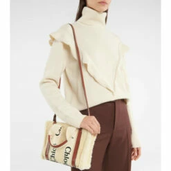 Chloé Woody Small Shearling And Leather Tote