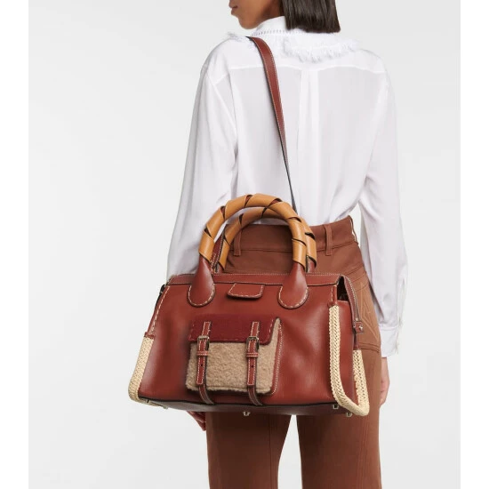 Chloé For Mytheresa – Edith Small Raffia-trimmed Leather Tote