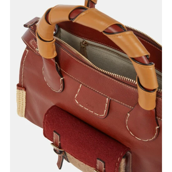 Chloé For Mytheresa – Edith Small Raffia-trimmed Leather Tote - Image 2