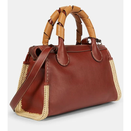 Chloé For Mytheresa – Edith Small Raffia-trimmed Leather Tote - Image 3