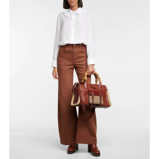 Chloé For Mytheresa – Edith Small Raffia-trimmed Leather Tote - Image 4