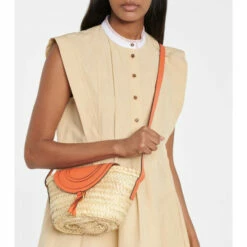 Chloé Marcie Leather-trimmed Straw Shoulder Bag