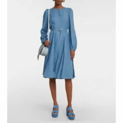 Chloé Belted Linen Midi Dress