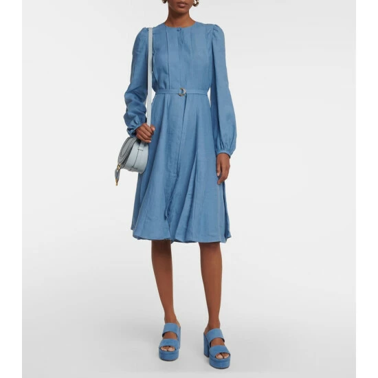 Chloé Belted Linen Midi Dress