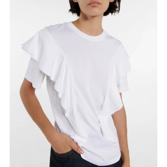 Chloé Ruffled Cotton-blend Jersey T-shirt - Image 3