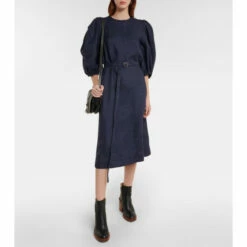 Chloé Puff-sleeve Linen Midi Dress