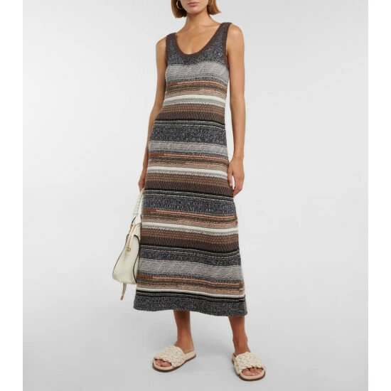 Chloé Striped Cashmere And Wool Midi Dress