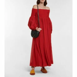 Chloé Shirred Wool Gauze Maxi Dress