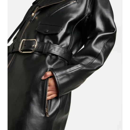Chloé Belted Leather Coat - Image 4