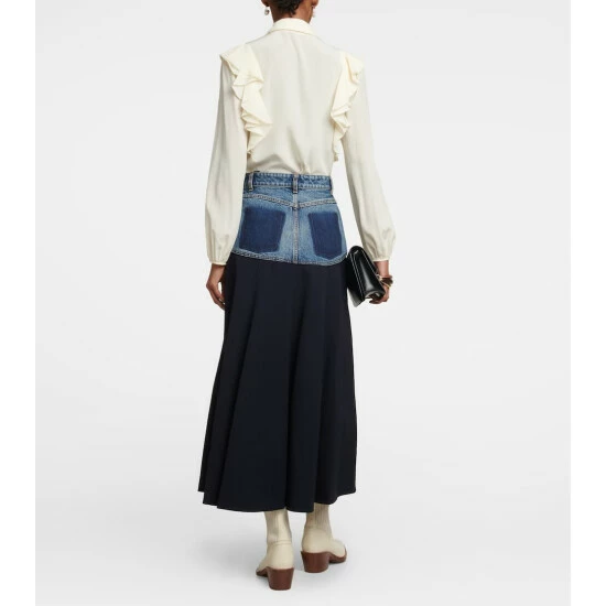 Chloé Denim And Wool Gabardine Midi Skirt - Image 2