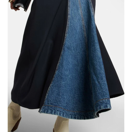Chloé Denim And Wool Gabardine Midi Skirt - Image 4