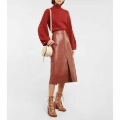 Chloé A-line Leather Midi Skirt