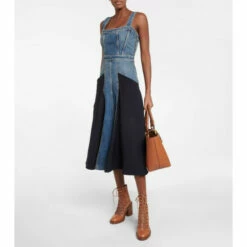 Chloé Paneled Denim Midi Dress