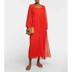 Chloé Pleated Silk Mousseline Maxi Dress