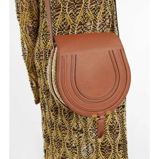 Chloé Marcie Leather-trimmed Raffia Shoulder Bag